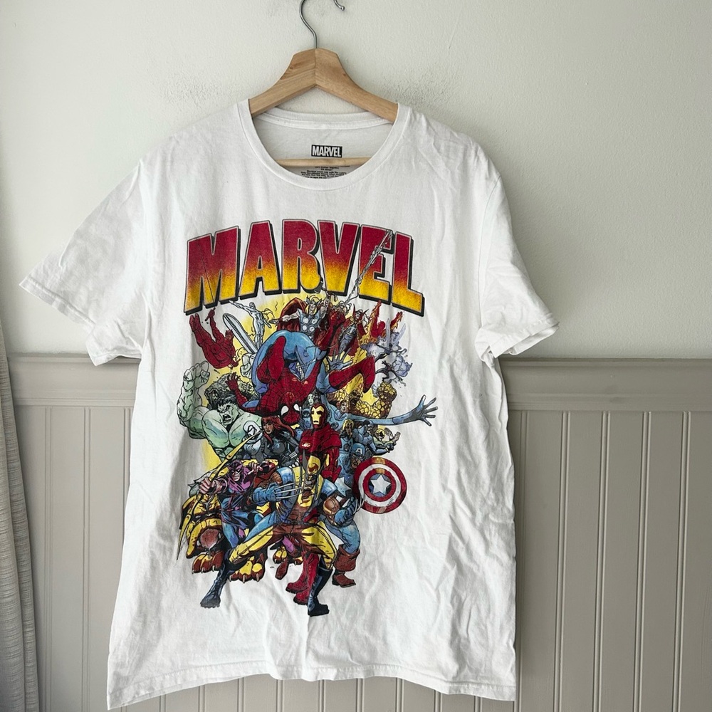 Marvel Large White Tee with Colorful Superhero Print
